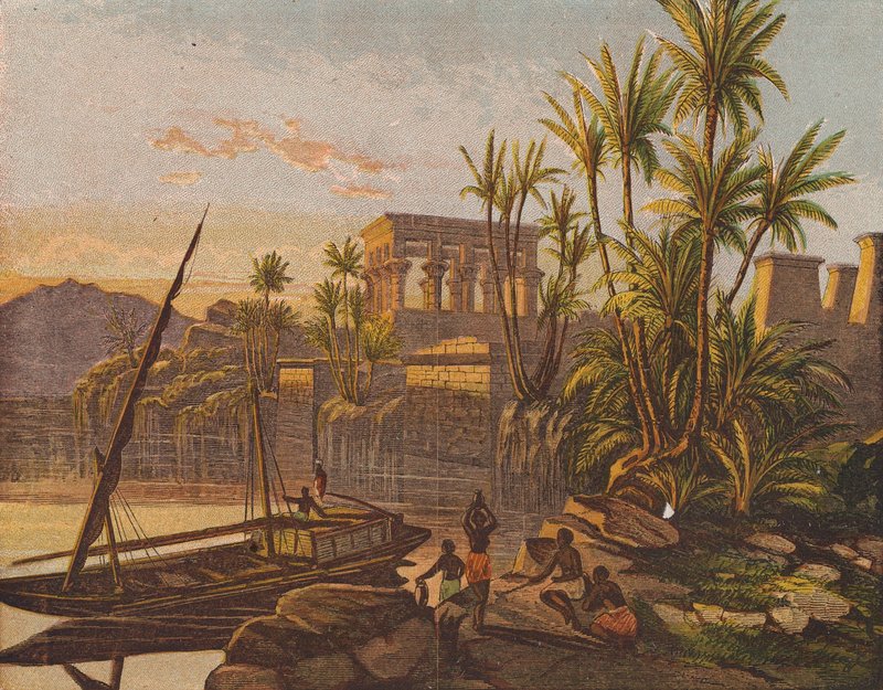 Wyspa Philae, Egipt (kolorowa litografia) autorstwa English School