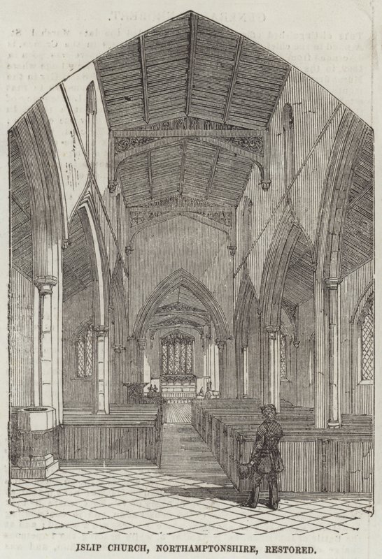 Kościół Islip, Northamptonshire, odrestaurowany (grawerowanie) autorstwa English School