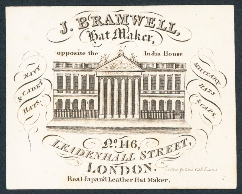 J Bramwell, kapelusznik, karta handlowa autorstwa English School
