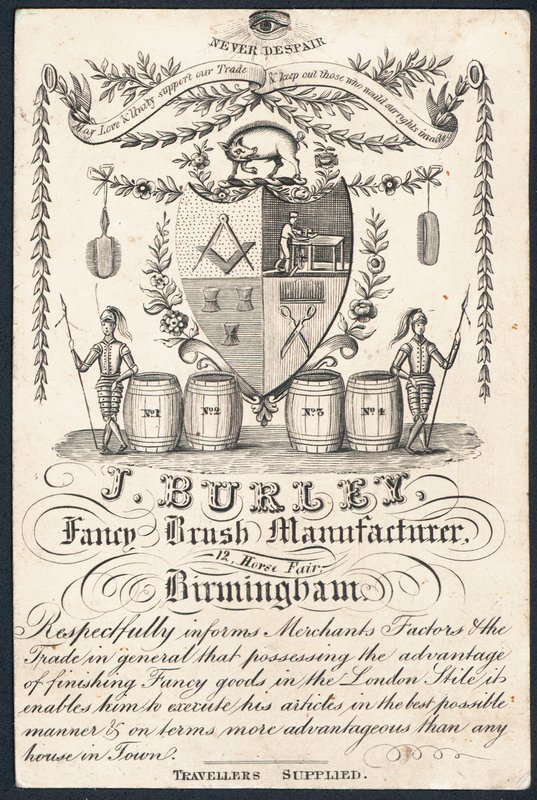 J Burley, producent fantazyjnych pędzli, karta handlowa autorstwa English School