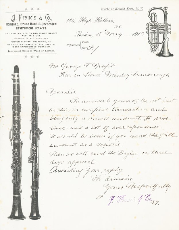 J Francis & Co, wojskowi, orkiestry dęte i twórcy instrumentów orkiestrowych autorstwa English School