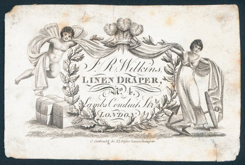 J R Wilkins, lniana draperia, karta handlowa autorstwa English School