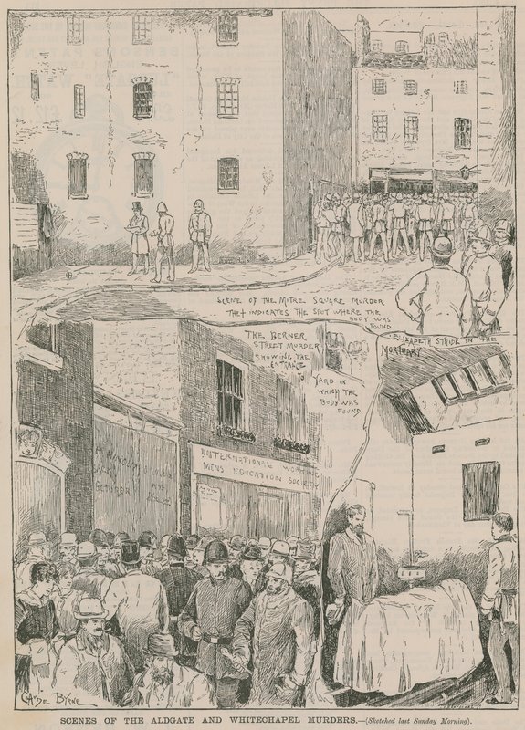 Kuba Rozpruwacz: Sceny morderstw w Aldgate i Whitechapel autorstwa English School