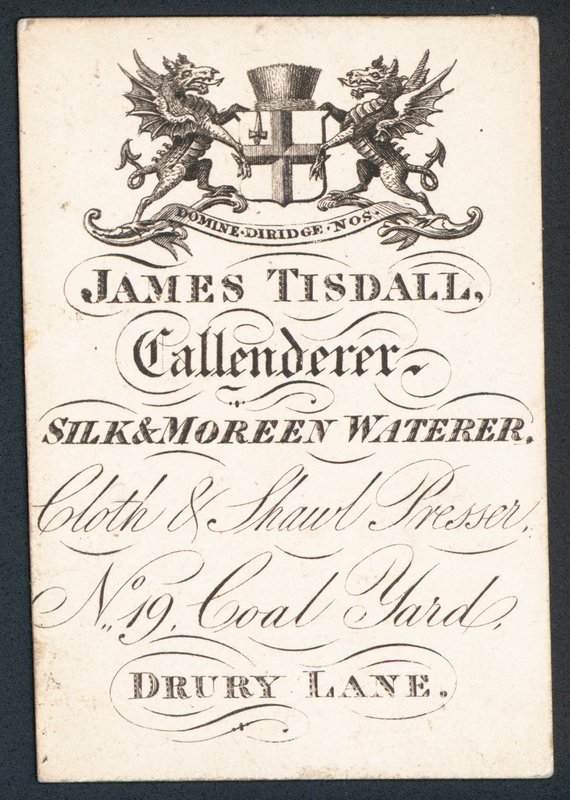 James Tisdall, Callenderer, jedwab i więcej wody, karta handlowa autorstwa English School