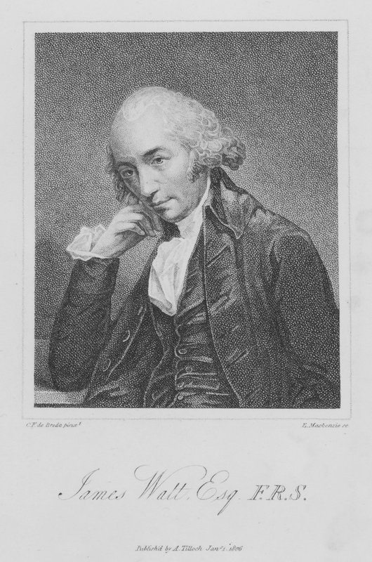 James Watt, szkocki inżynier i wynalazca (grawerowanie) autorstwa English School