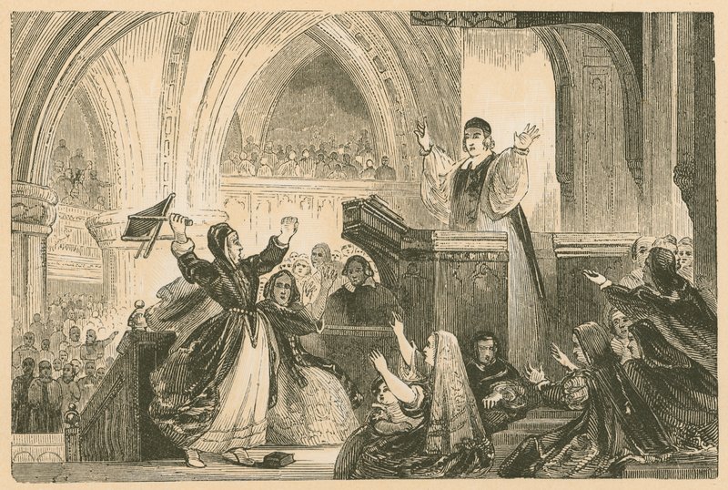 Janet Geddes w kościele St. Giles, Edynburg, 1637 autorstwa English School