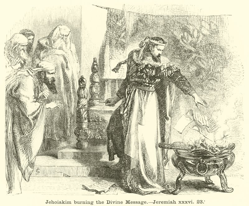 Jehojakim palący Boskie Orędzie, Jeremiasz, xxxvi, 23 autorstwa English School