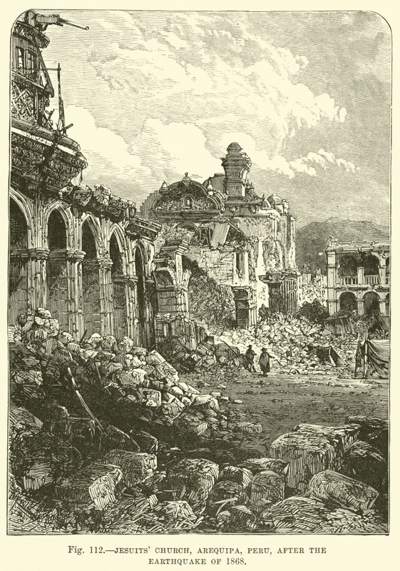 Kościół Jezuitów, Arequipa, Peru, po trzęsieniu ziemi w 1868 r. autorstwa English School
