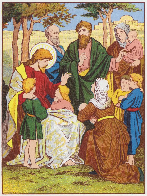 Jezus Chrystus błogosławi małe dzieci (kolor lito) autorstwa English School