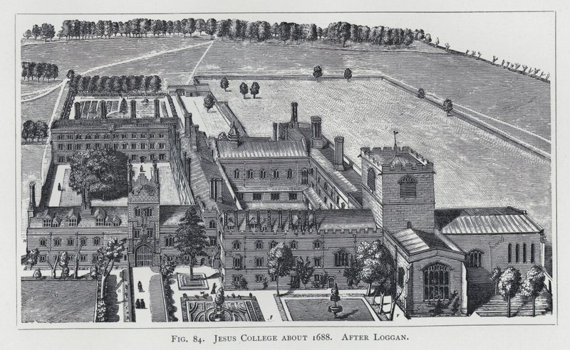 Jesus College około 1688 r., po Loggan (rycina) autorstwa English School
