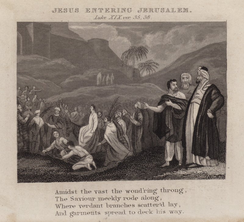 Jezus wchodzący do Jerozolimy, Łukasz XIX, wer. 35, 38 (rycina) autorstwa English School
