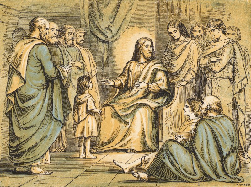 Jezus naucza swoich uczniów (kolorowy grawerunek) autorstwa English School