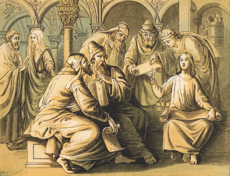 Jezus z lekarzami (kolorowy grawerunek) autorstwa English School