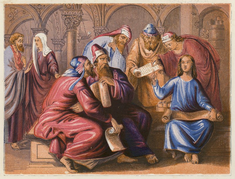 Jezus z lekarzami (kolorowa litografia) autorstwa English School