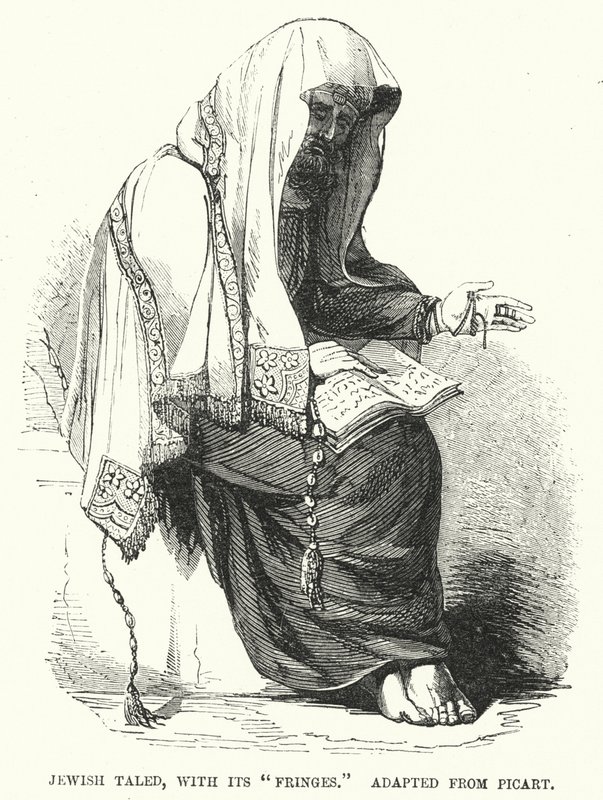 Żydowski taled z "frędzlami", zaadaptowany z Picart (rycina) autorstwa English School