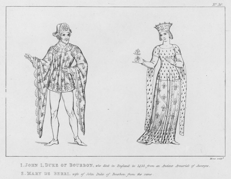 Jan 1, książę Burbon, Maria de Berri (rycina) autorstwa English School