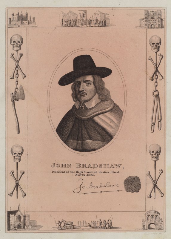 John Bradshaw, prezes Wysokiego Trybunału Sprawiedliwości, zmarł 22 listopada 1695 r autorstwa English School