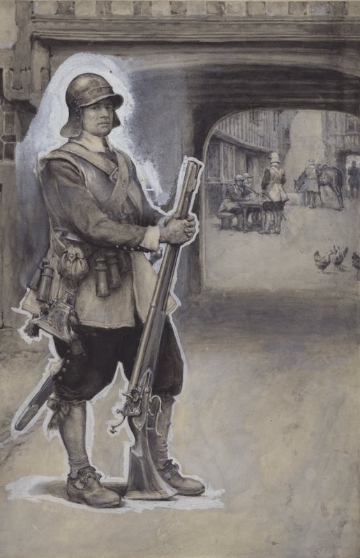 John Bunyan jako żołnierz (gwasz na papierze) autorstwa English School