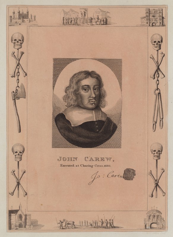 John Carew, stracony w Charing Cross, 1660 autorstwa English School