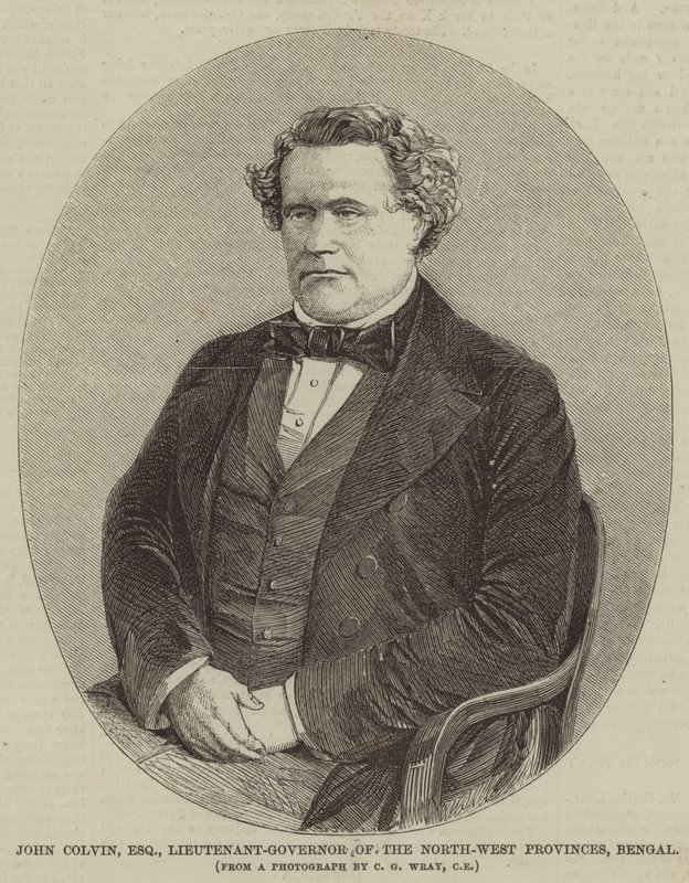 John Colvin, Esquire, Gubernator Prowincji Północno-Zachodnich, Bengal (rycina) autorstwa English School