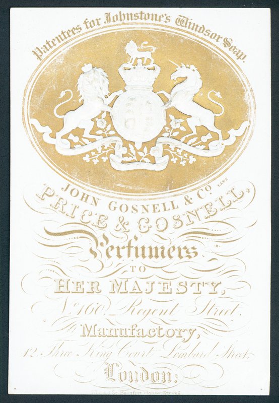 John Gosnell & Co, późny, Price & Gosnell, karta handlowa autorstwa English School