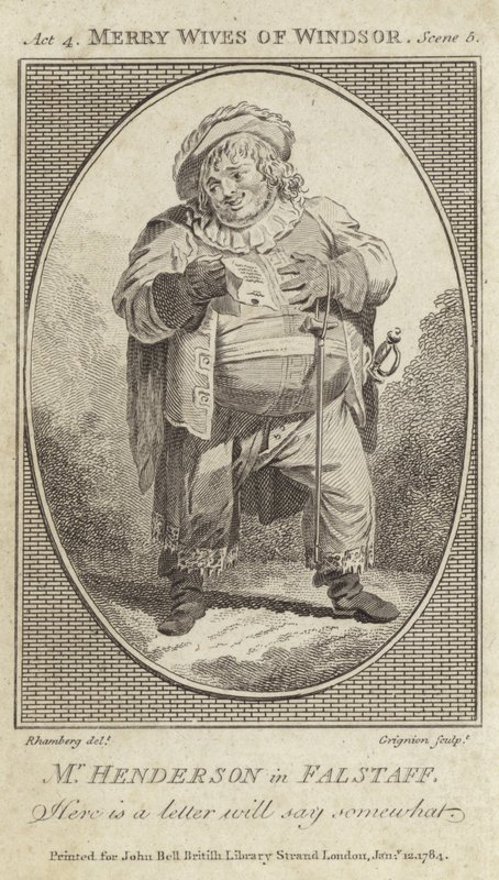 John Henderson jako Falstaff w Wesołych żonach z Windsoru autorstwa English School