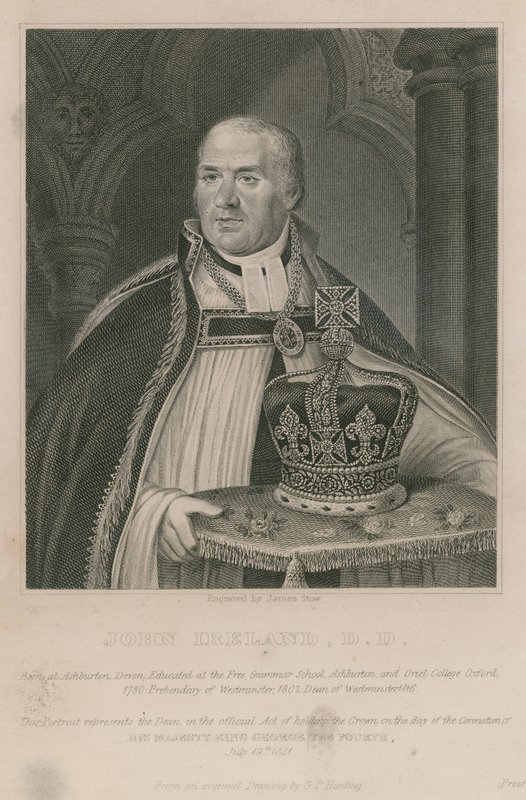John Ireland, który dzierżył koronę podczas koronacji Jego Królewskiej Mości króla Jerzego IV autorstwa English School