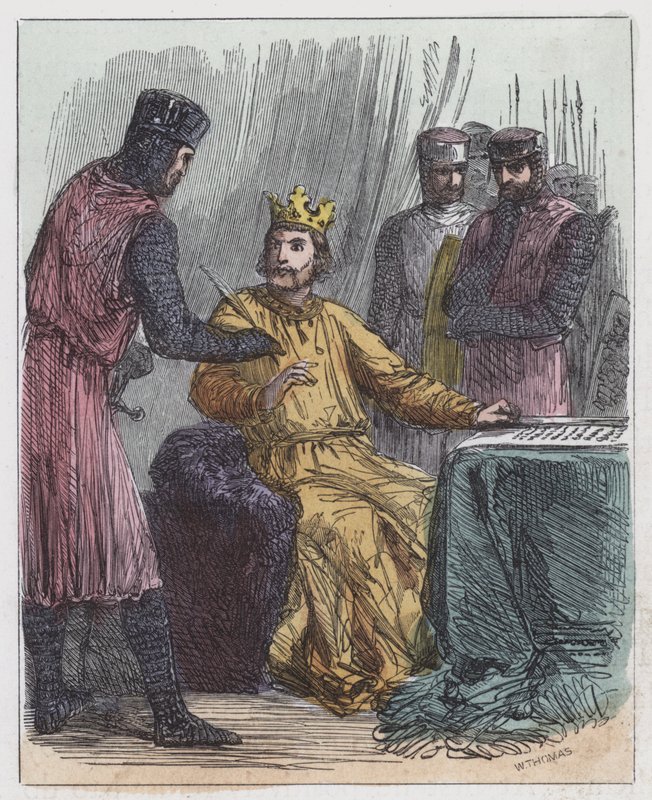 John Signing Magna Charta (kolorowy grawerunek) autorstwa English School