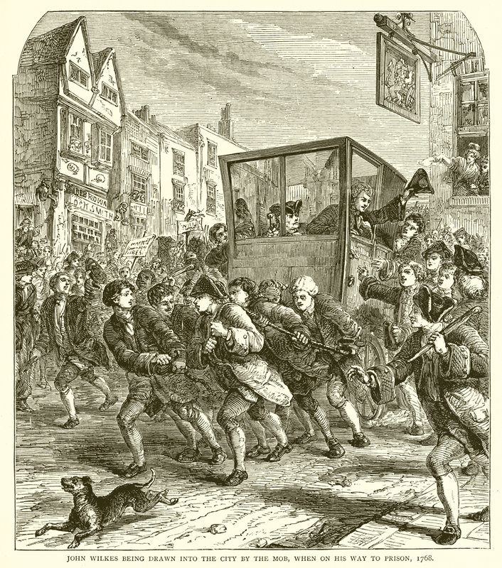 John Wilkes został wciągnięty do Miasta przez tłum, gdy był w drodze do więzienia, 1768 autorstwa English School