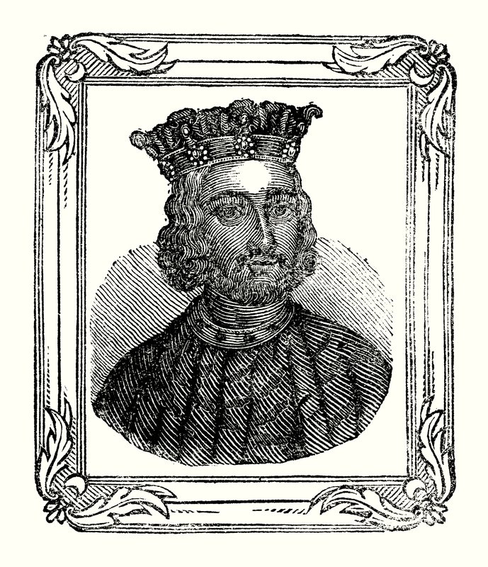 Jan urodził się w 1167, koronowany w 1199, zmarł w 1216 (ryt) autorstwa English School