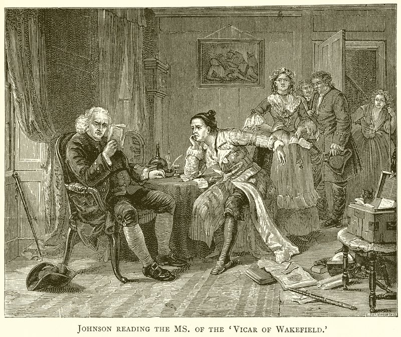 Johnson czyta panią wikariusza Wakefield autorstwa English School