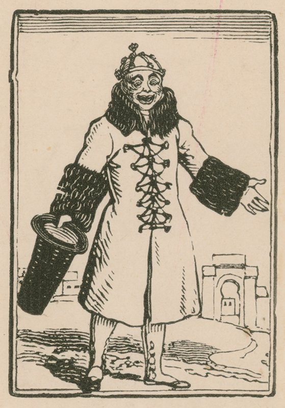 Joseph Grimaldi jako Clown śpiewający cały świat w Paryżu, Surrey Theatre, 1814 autorstwa English School