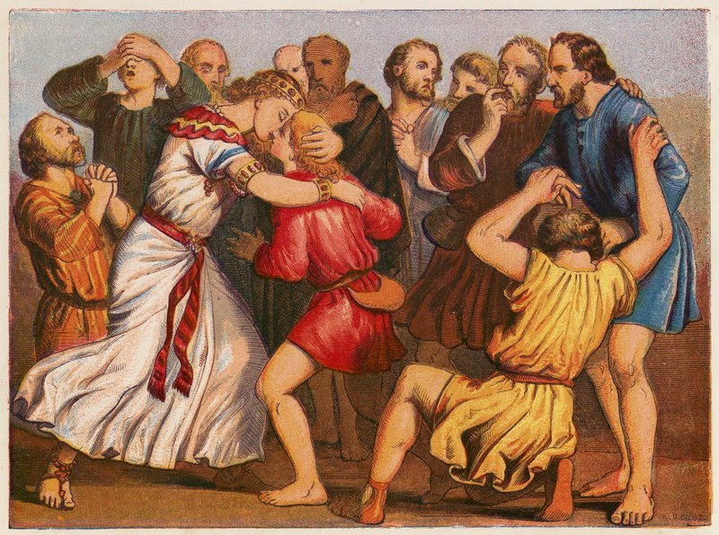 Józef przedstawia się swoim braciom (kolorowa litografia) autorstwa English School