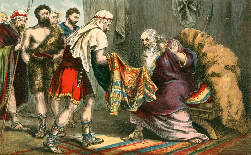 Wielobarwny płaszcz Józefa przyniósł swojemu ojcu, Jakubowi autorstwa English School