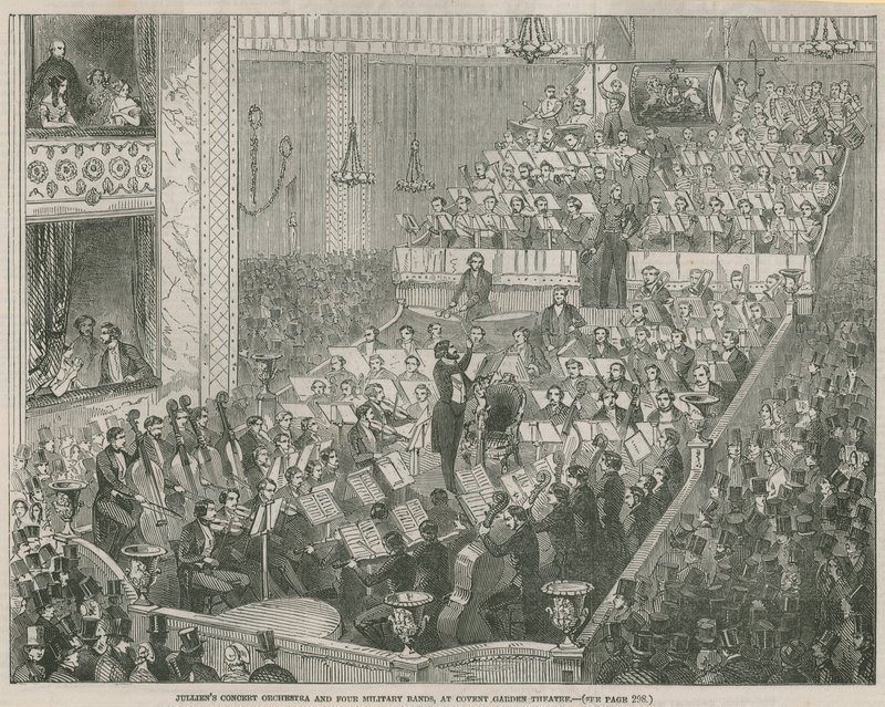 Orkiestra koncertowa Julliens i cztery zespoły wojskowe w Covent Garden Theatre autorstwa English School