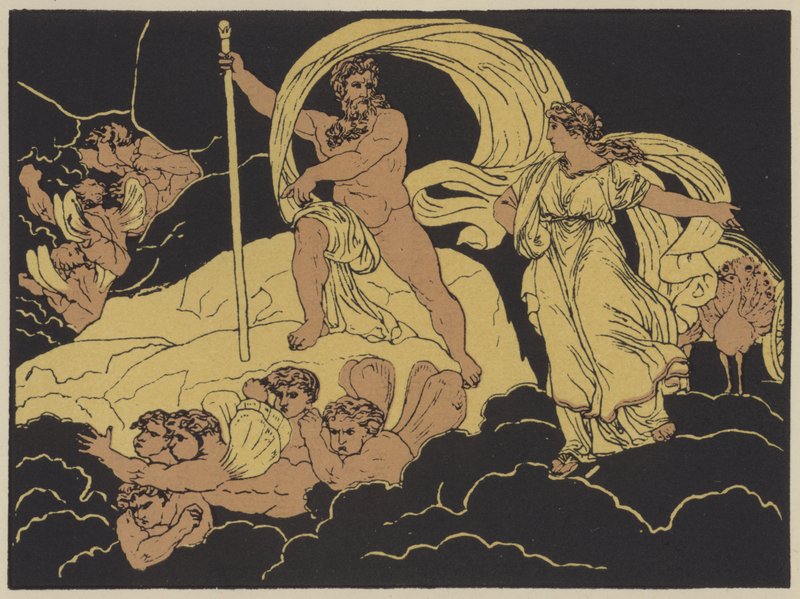 Junona i Aeolus (kolorowa litografia) autorstwa English School