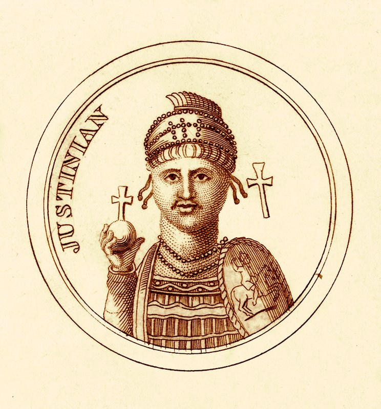 Justynian, ilustracja z The Universal Historical Dictionary autorstwa George