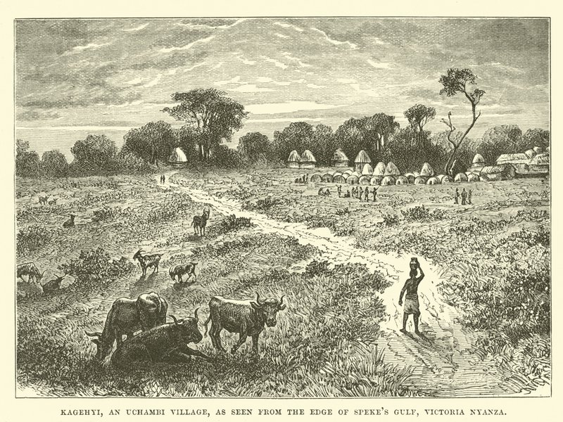 Kagehyi, wioska Uchambi, widziana z krawędzi Zatoki Spekes, Victoria Nyanza autorstwa English School