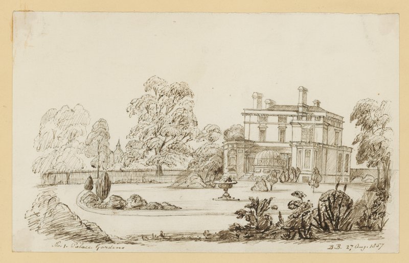 Ogrody Pałacu Kensington; z dnia 27 sierpnia 1857 (tusz na papierze) autorstwa English School