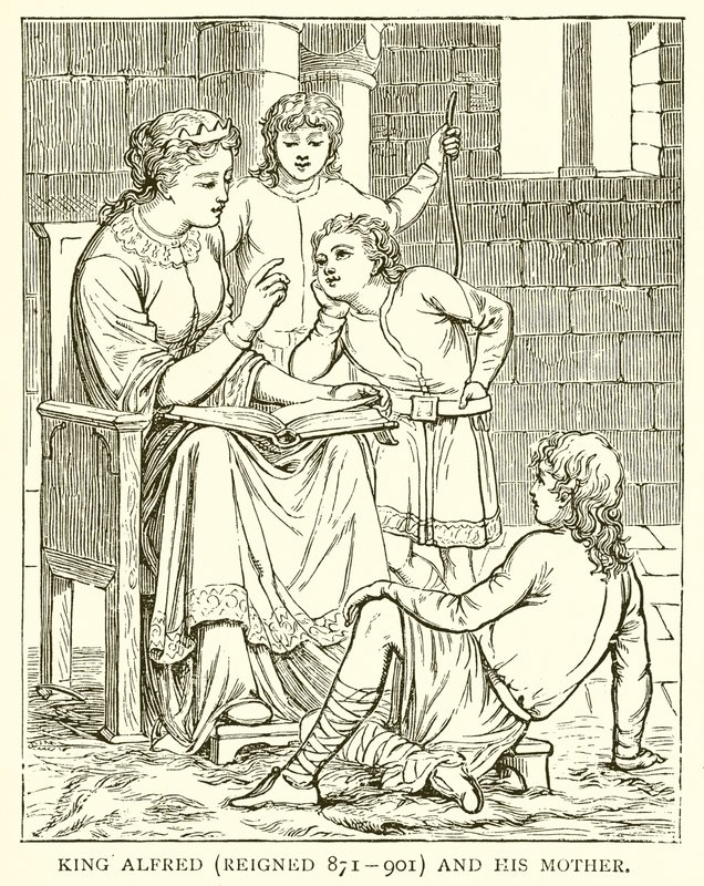 Król Alfred (panował w latach 871-901) i jego matka autorstwa English School
