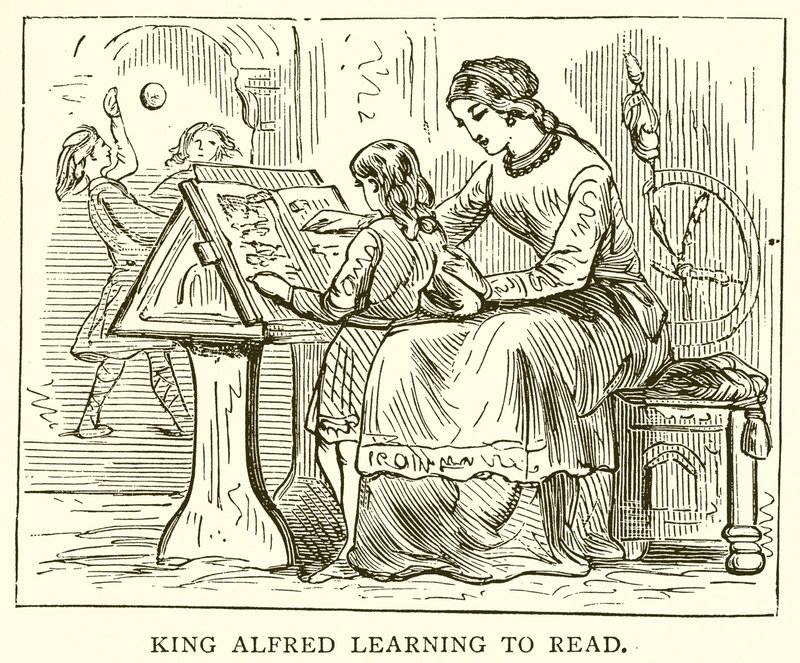Król Alfred uczący się czytać autorstwa English School