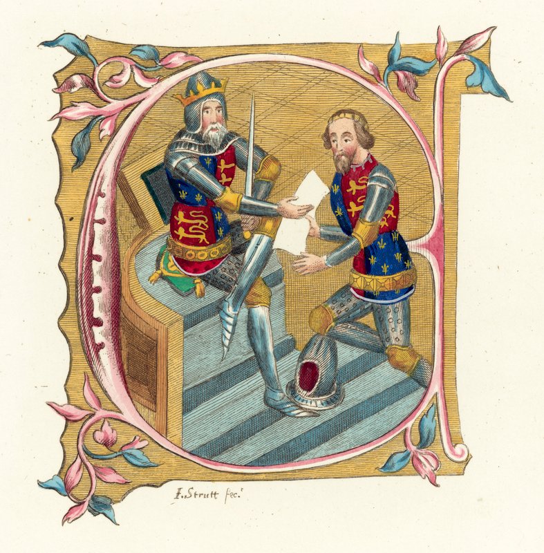 Król Edward III i książę Edward (kolorowy grawerunek) autorstwa English School