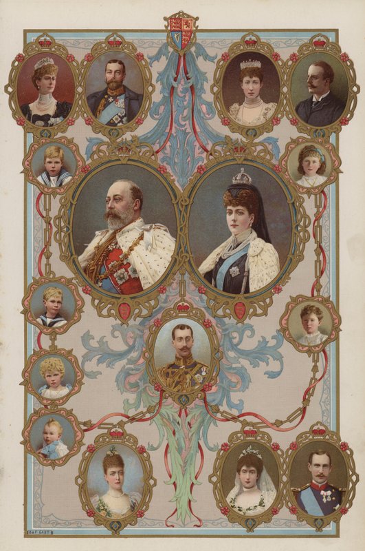 Król Edward VII, królowa Aleksandra oraz ich dzieci i wnuki (kolor lito) autorstwa English School