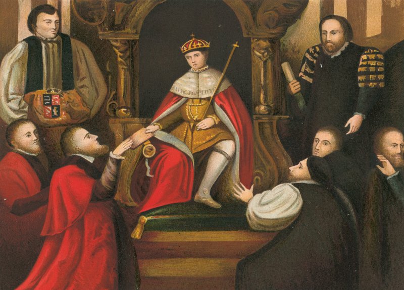 Król Edward VI potwierdzający dar ojca Christs Hospital dla City of London autorstwa English School