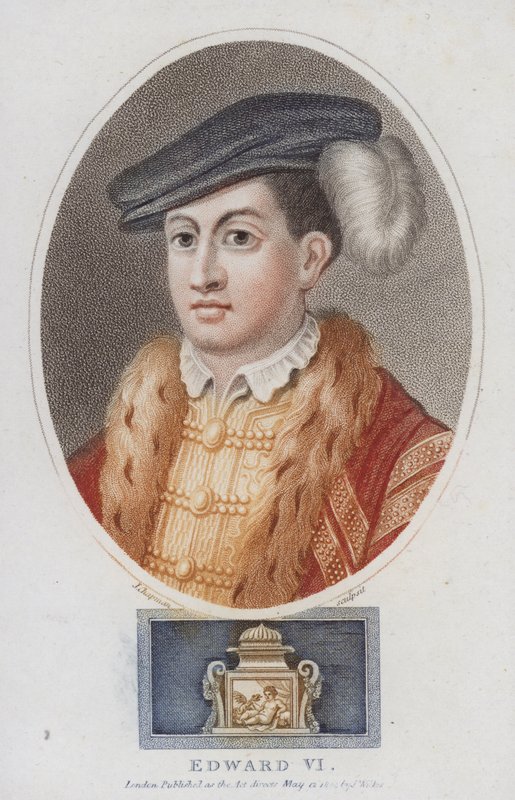 Król Edward VI Anglii (kolorowe grawerowanie) autorstwa English School