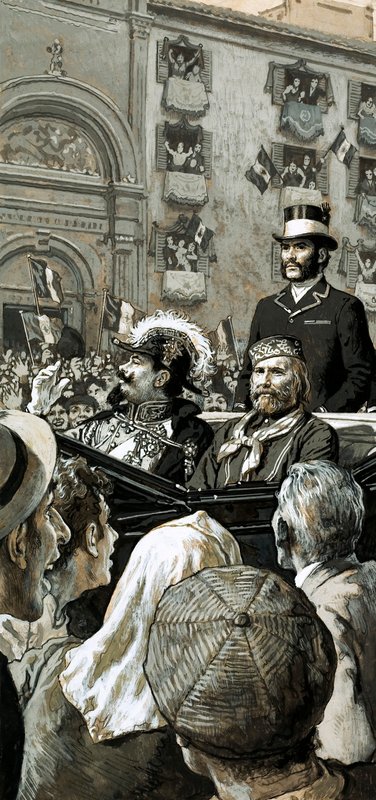 Król Emanuel został publicznie ogłoszony królem Włoch przez Garibaldi autorstwa English School