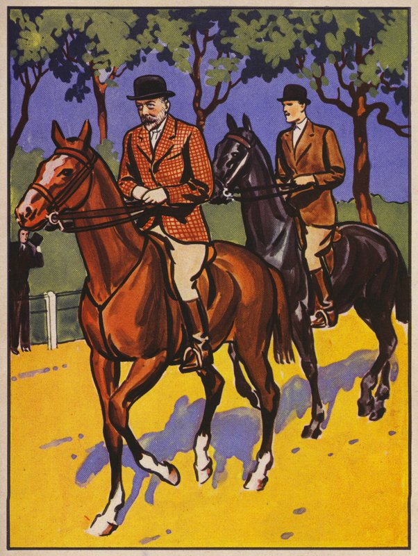 Król Jerzy V jadący na Rotten Row, Hyde Park, Londyn (kolor lito) autorstwa English School