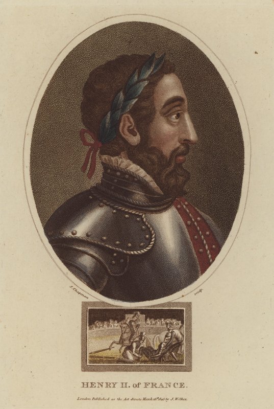 Król Henryk II Francji (kolorowy grawerunek) autorstwa English School