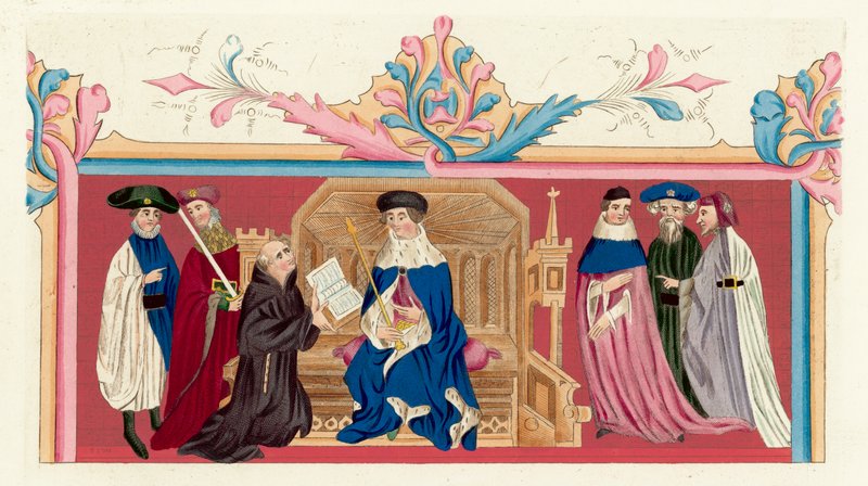 Król Henryk IV i jego dwór (kolorowy grawerunek) autorstwa English School