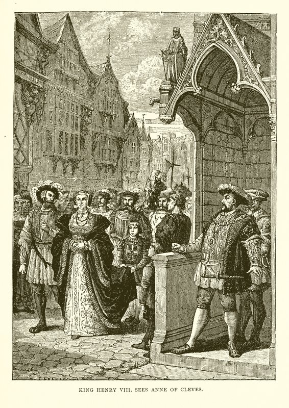 Król Henryk VIII widzi Annę z Kleve (grawerunek) autorstwa English School